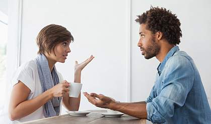 Couple talking in coffee shop Couple talking in coffee shop